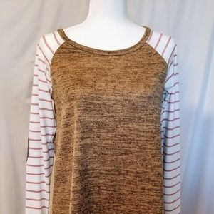 Brown/White Stripe long sleeve shirt M